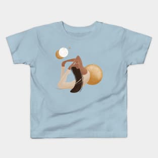 Silhouette of a female doing pilates and yoga. Kids T-Shirt